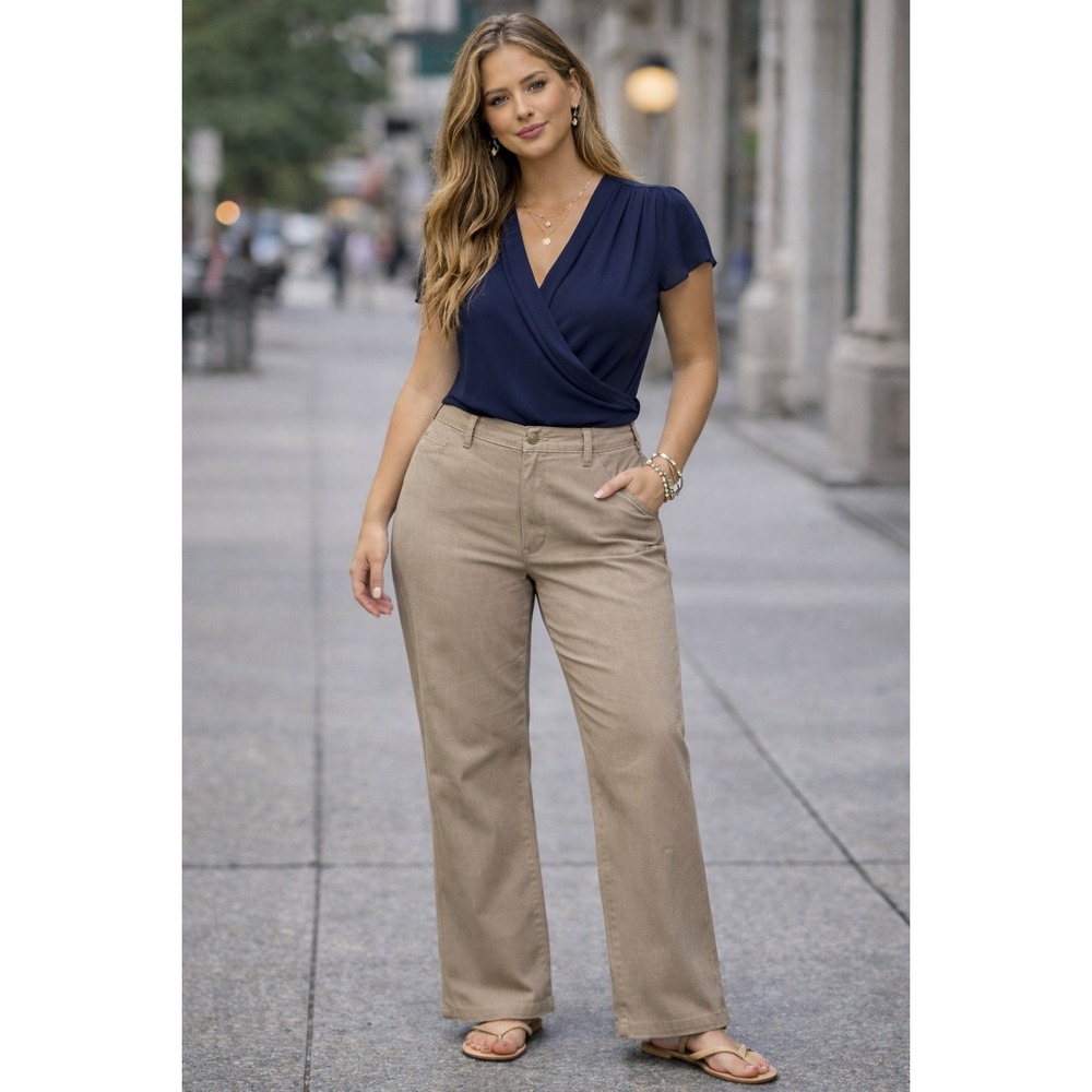 Riders by Lee Pants‎ Womens 16 M Pebble Tan Slash Pocket Eased Fit High Rise NEW